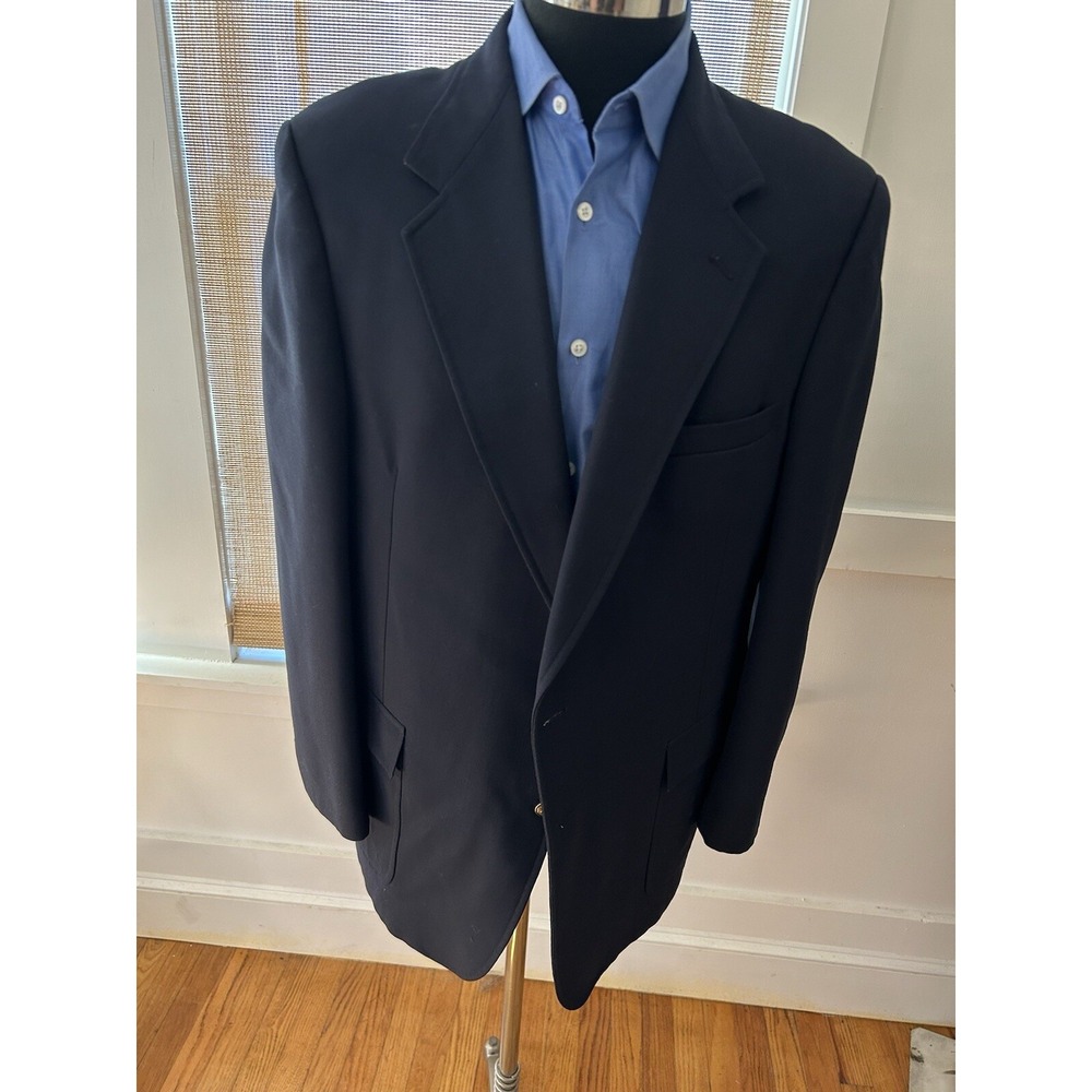 VTG 80s Navy Classic Sports Coat Jacket  48L Evan-Picone USA Gold Anchor Bttns